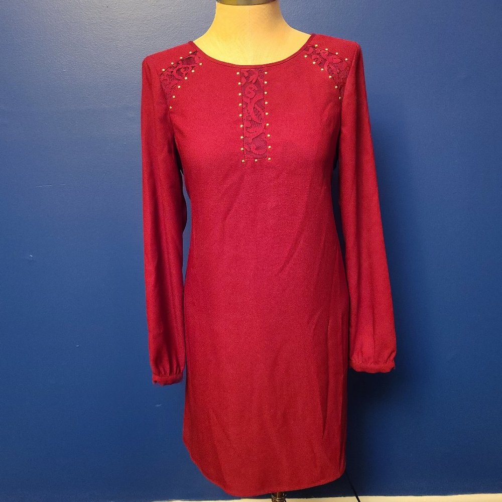 Lace & Studs Burgundy Dress